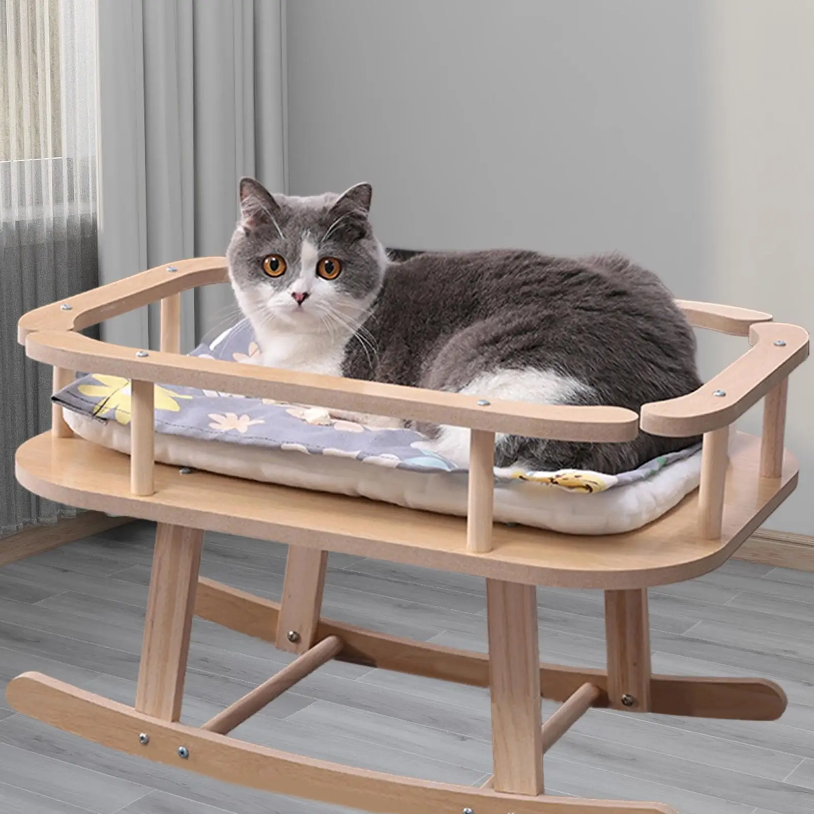 Cat Bed Swing Bed Wooden Portable Elevated Pet Beds Comfortable Hammock Cat and Small Dog Bed for Cat Puppy Small Dogs Sleeping