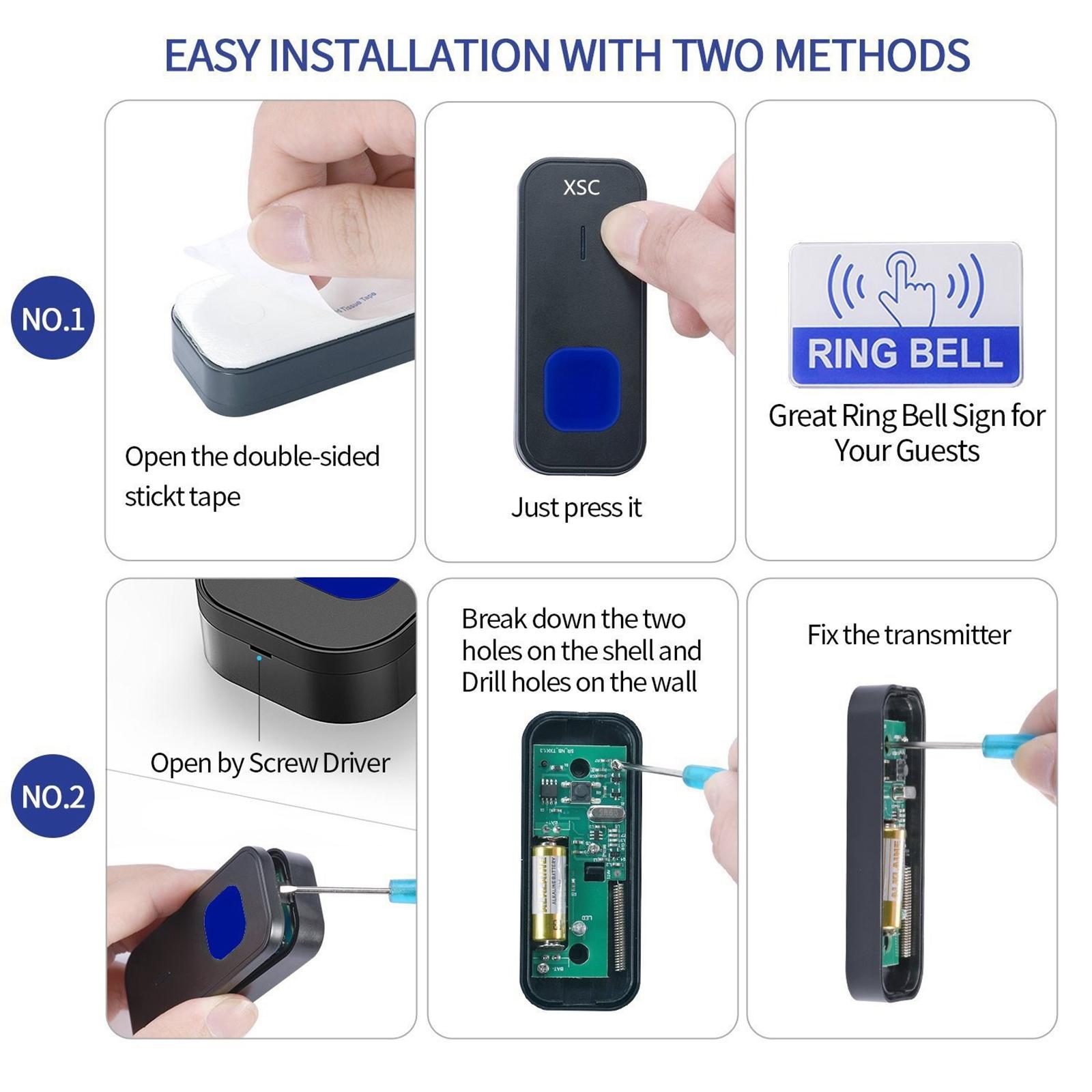 Wireless Doorbell Adjustable Volume 1000 Feet Long Range Hearing Impaired Doorbell Waterproof Door Bell for Office Classroom