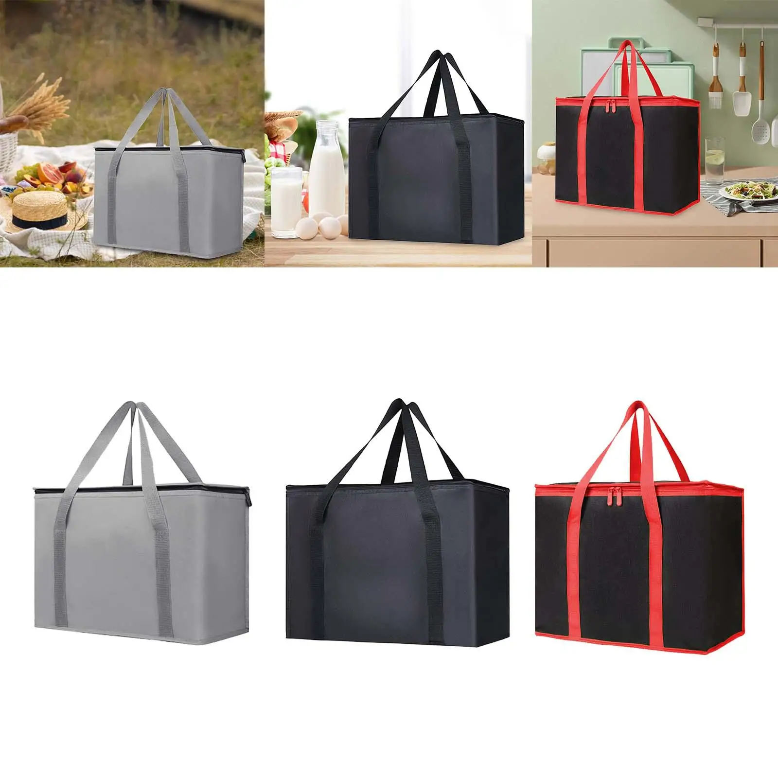Insulated Cooler Bag Thermal Non Woven Zipper Grocery Shopping Bag Insulated Bag for Festivals Office Outdoor Beach Picnic