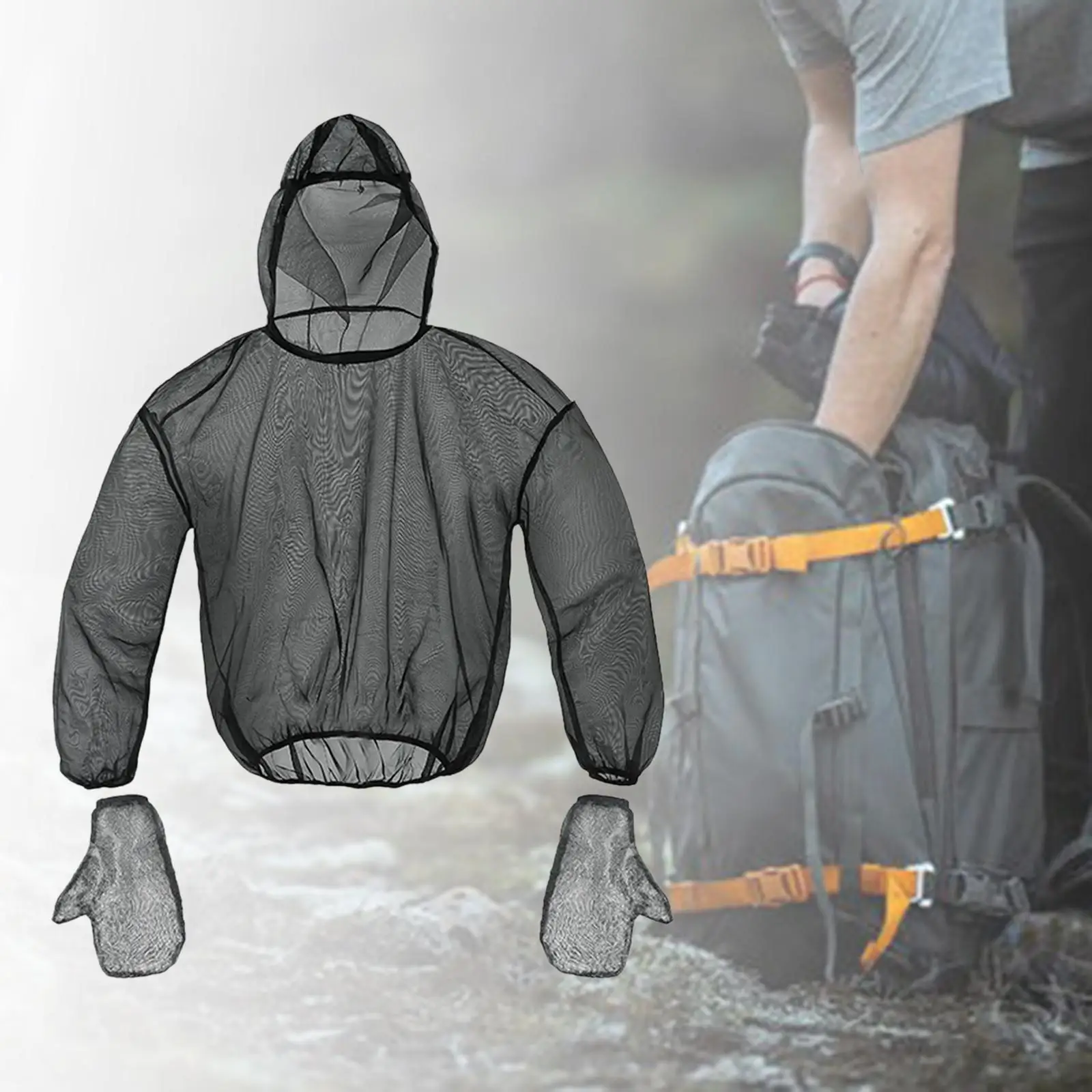 Hooded Jacket with Gloves Hood Fine Mesh Clothing Cover Protection for Hiking