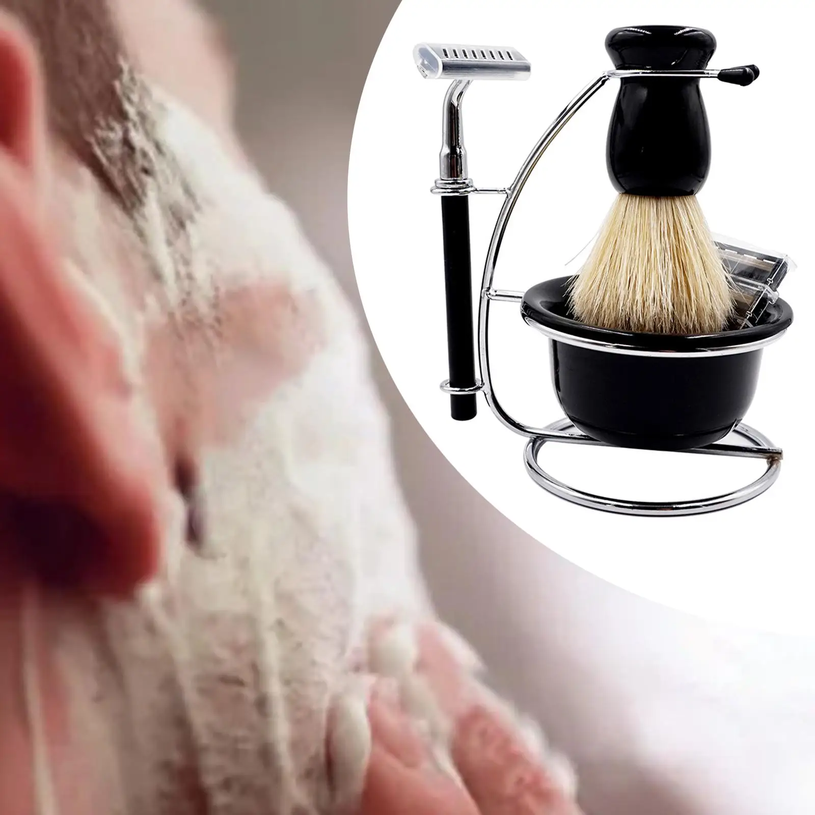 Travel Shaving Kit for Men Manual Stand Brush Bowl Set Weighted Bottom