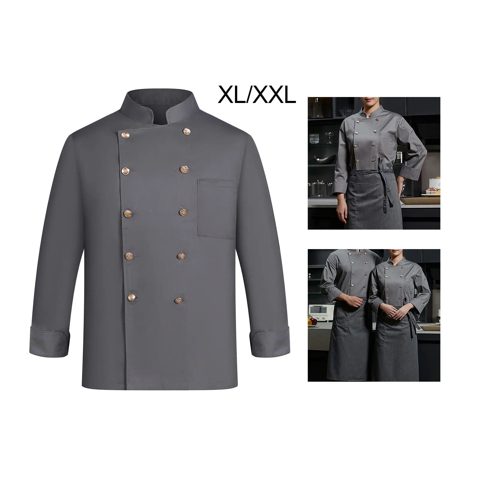 Chef Jacket Folded Cuffs Lightweight Waiter Chef Coat for Hotel