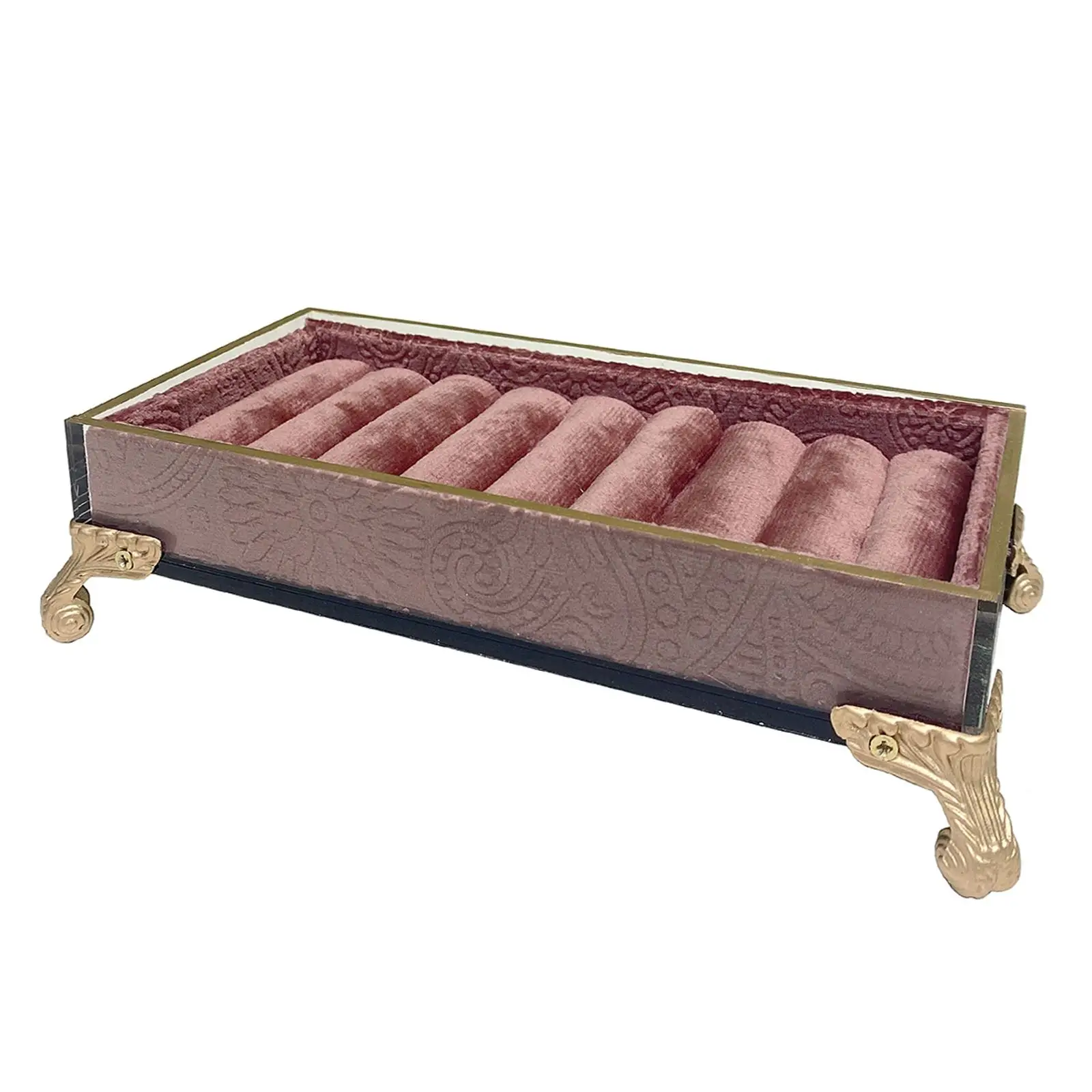 Women Velvet Jewelry Display Tray Home Decor Rack Show Case Storage Box Pink