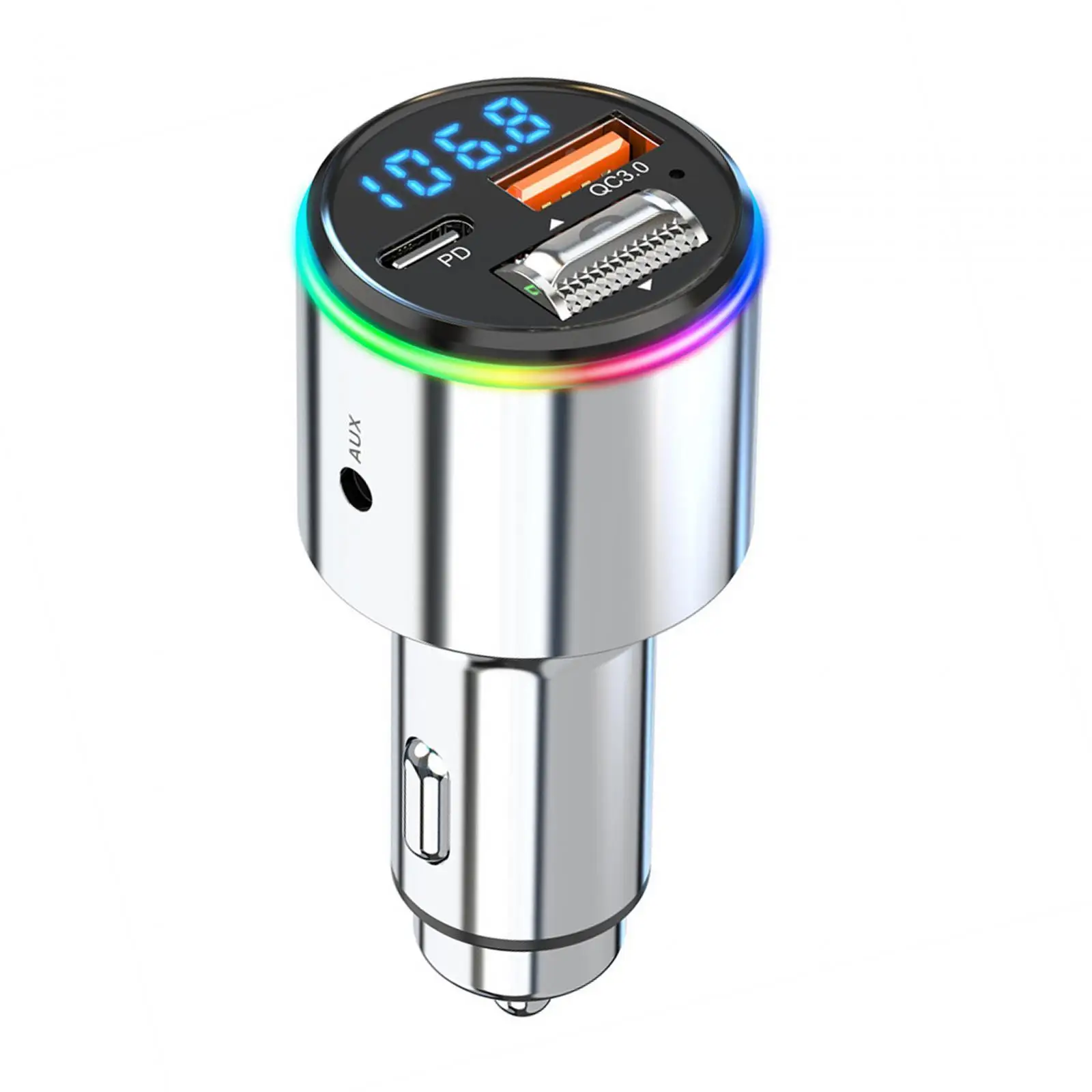 V5.3 FM Transmitter for Car Stable Connection Afc Voice Broadcast Cigarette Lighter BC1.2 Bluetooth Car Adapter for SUV Car