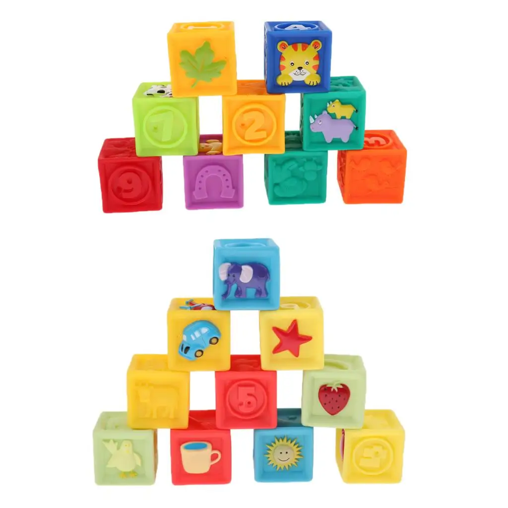 Baby Building Blocks Soft Stacking Squeeze Stack Teether Chewing Toy Educational