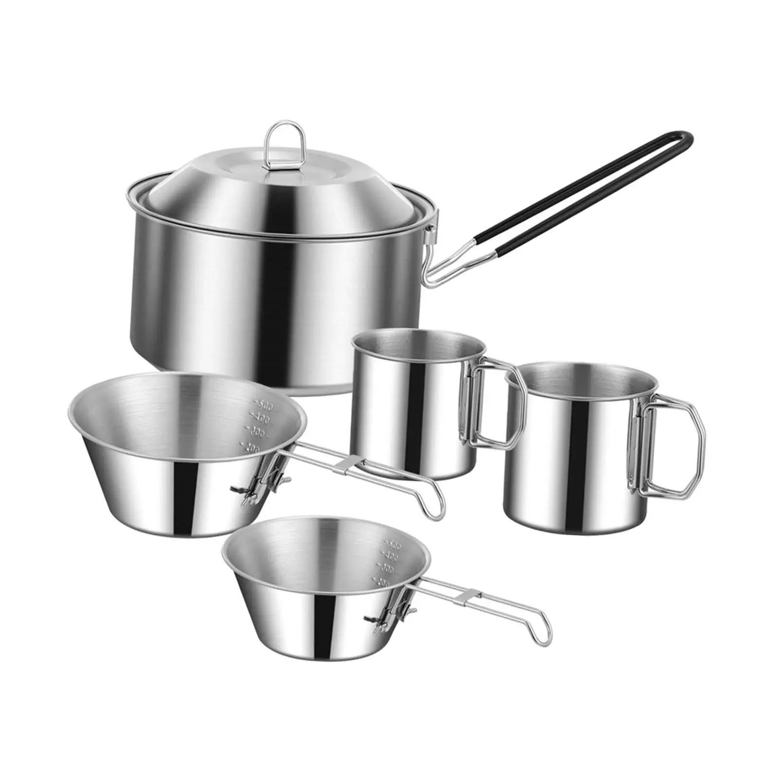 Cooking Pot Set Camping Handle Lightweight Portable Folding Stackable with Lid for Backpacking Travel Picnic Household Barbecue