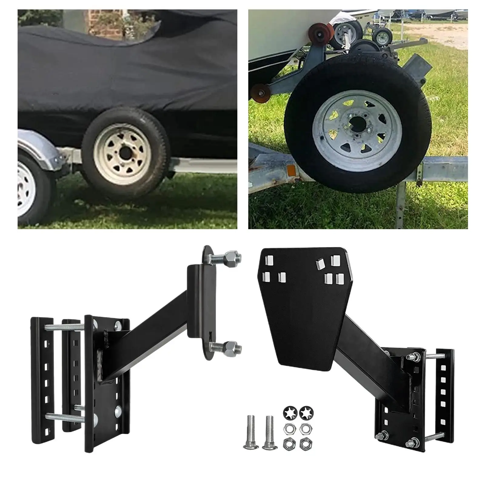Trailer Spare Tire Carrier Wheel Holder, Bolt On W/ Screws Bracket Heavy Duty Mount Universal Support Black Fit for Trailers RV