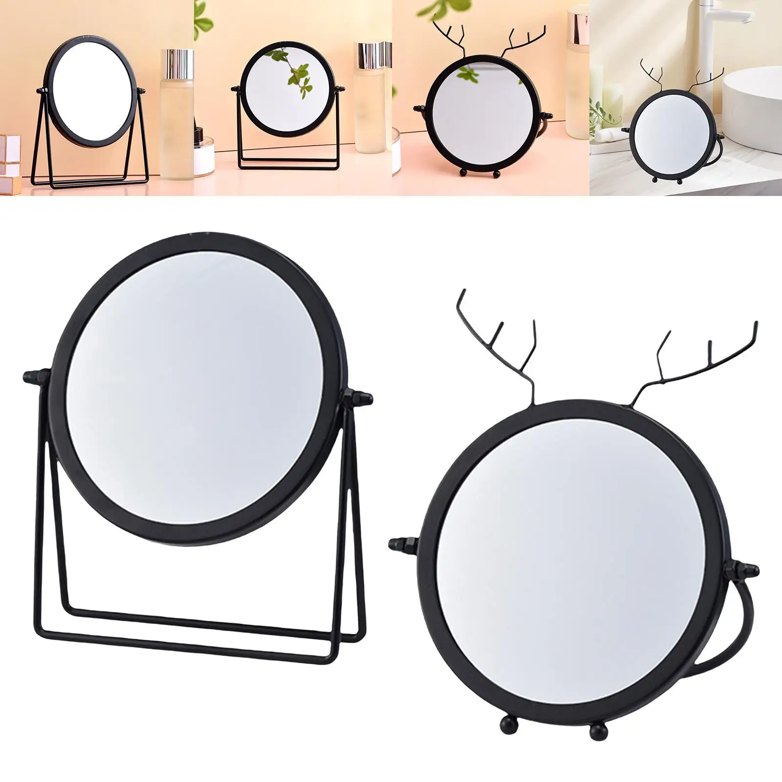 Table Mirror 360 Degree Swivel Mirror Dressing Table Mirror Simple Iron Art Modern Desk Mirror for Bathroom Dresser Home Women