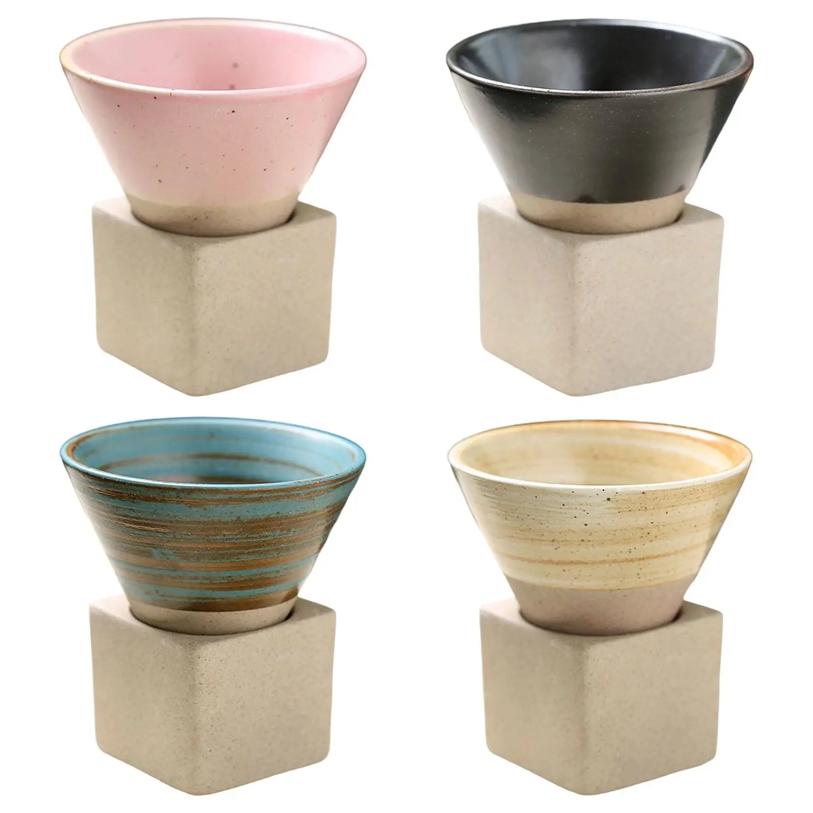 Pottery Tea Cup with Display Stand Rough Pottery Coffee Mug Kiln Glaze Hand