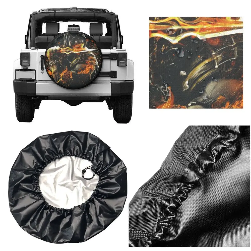 Fire In The Dark Spare Tire Cover Case Bag for Jeep Honda Sub Zero Mortal Kombat Car Wheel Protectors Accessories 14" 15" 16" 17 car sun shade cover