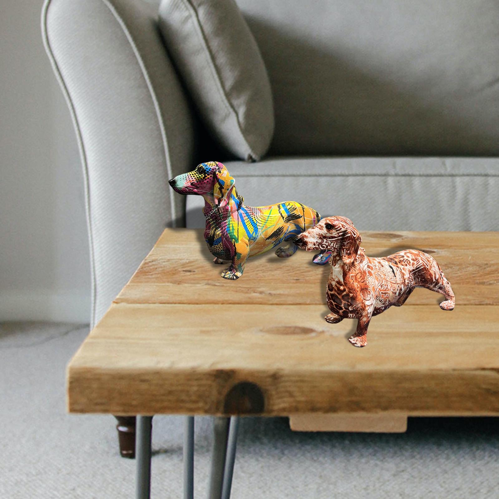 Graffiti Sausage Dog Figurine Desk Colorful Dachshund Dog Statue Ornaments