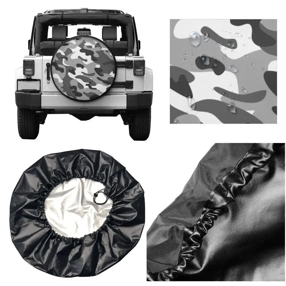 Custom Grey Camouflage Spare Tire Cover for Jeep Honda Military Army Camo Car Wheel Protectors 14" 15" 16" 17" Inch spare tire covers