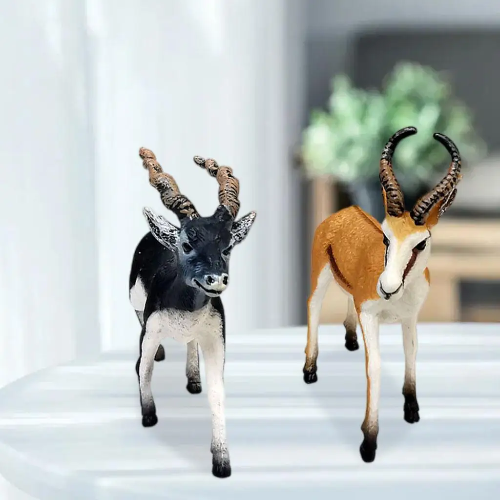 2Pcs Wildlife Antelope Springbok Deer Figurines Forest Zoo for Xmas Present