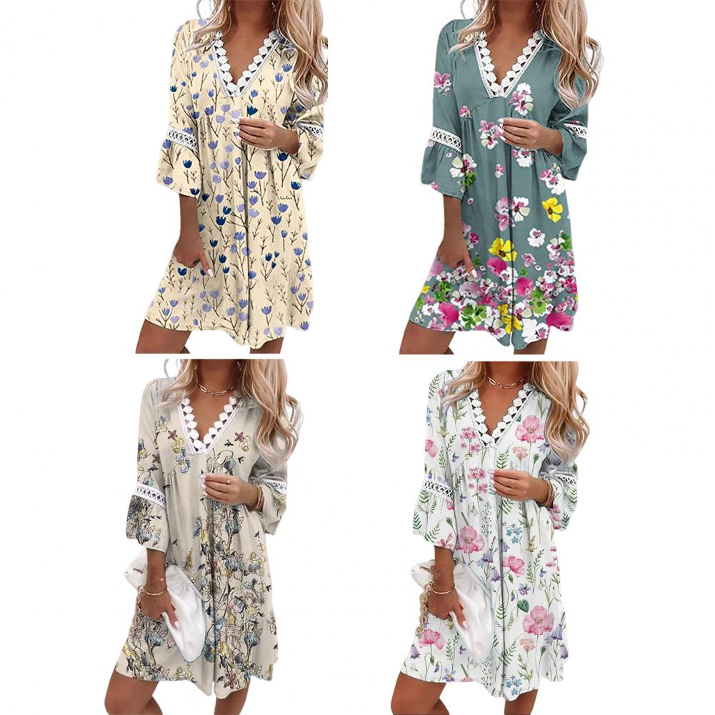 Vestidos boho casuais para mulheres, estampa floral