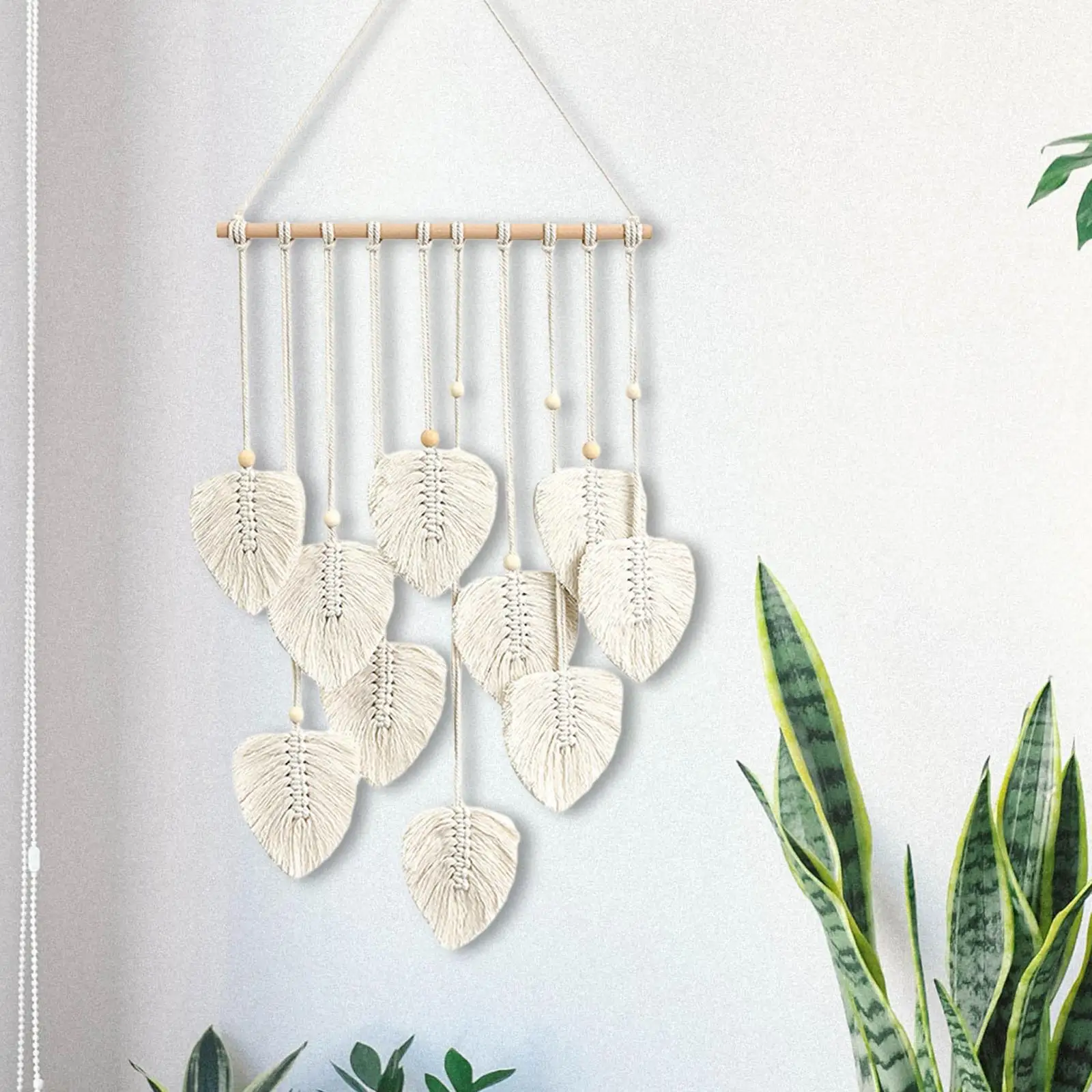 Leaves Macrame Wall Hanging Tapestry Handmade Woven Tapestry Boho Wall Decor for Living Room Dorm Apartment Party Birthday Gift