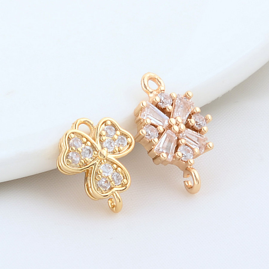 6PCS 12MM 15,5MM 14K Gold Farbe Messing Blumen Stecker Charms Anhänger Halskette Ohrringe Schmuck Machen liefert Zubehör – Detail 1