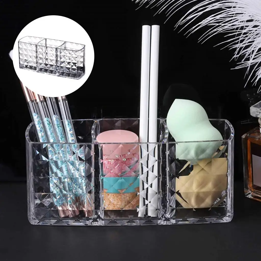 Acrylic  Holder Pen Pencil Cup Holder Cosmetic Storage Case Desktop Stationery Organizer Compartments for 