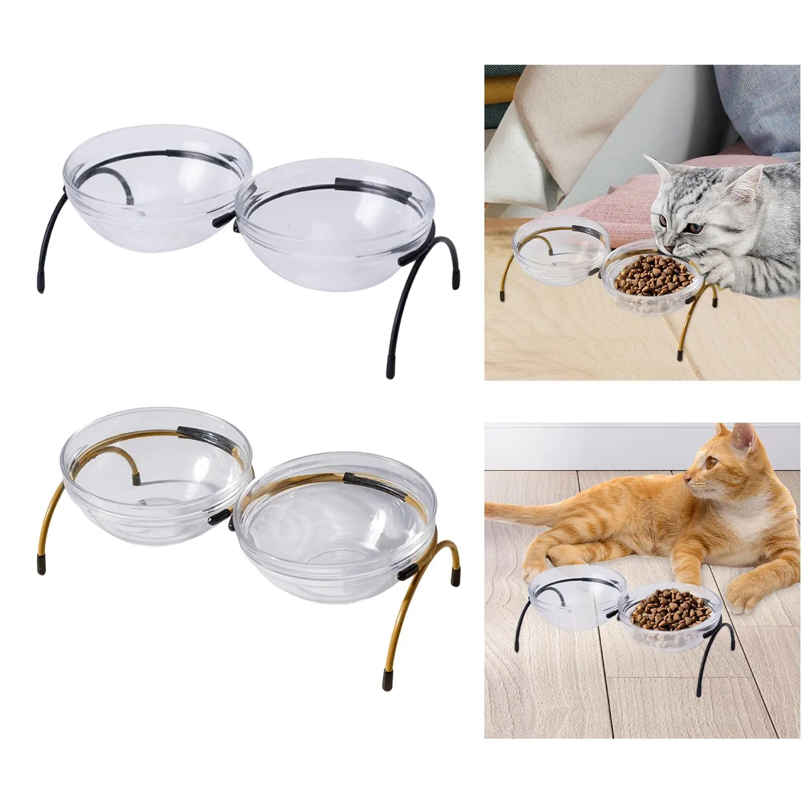 Removable Bowls, Double Glass, Elevated Pet Feeder, Cervical
