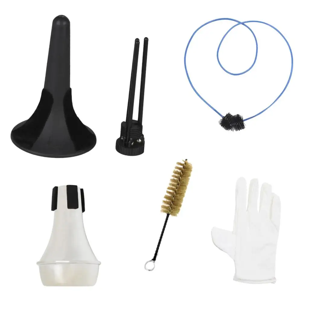 Trumpet Maintenance Tool Kit Trumpet Holder+2pcs Brushes+Mute+2pcs Gloves