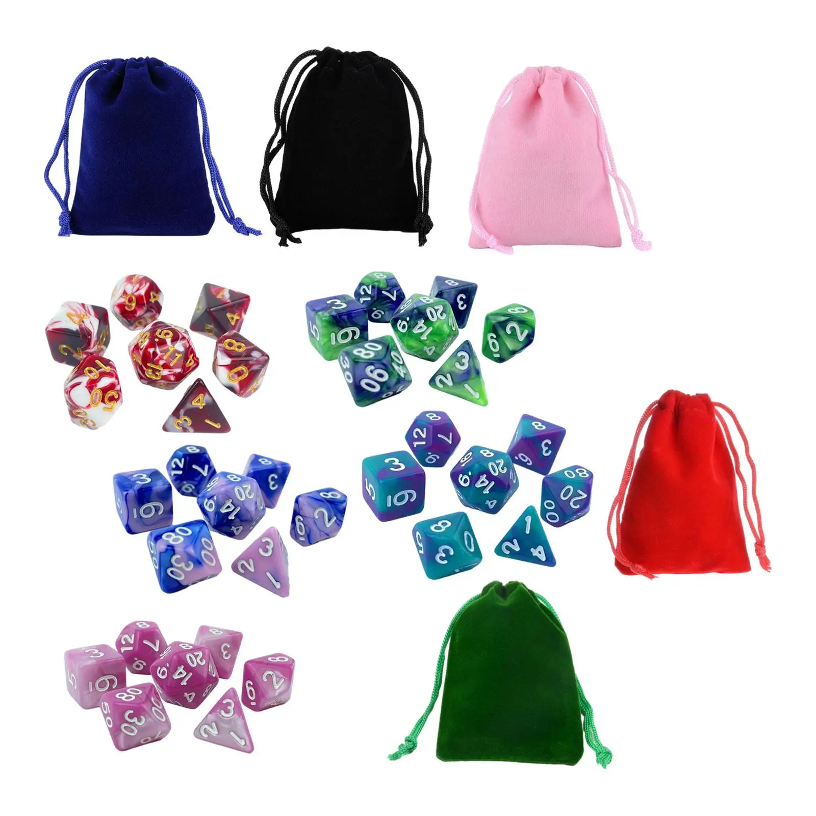 35 Pieces Polyhedral Dices Set with Drawstring Bags Table Game Handmade Dice Entertainment Toy for Wedding Party Favors Cafe
