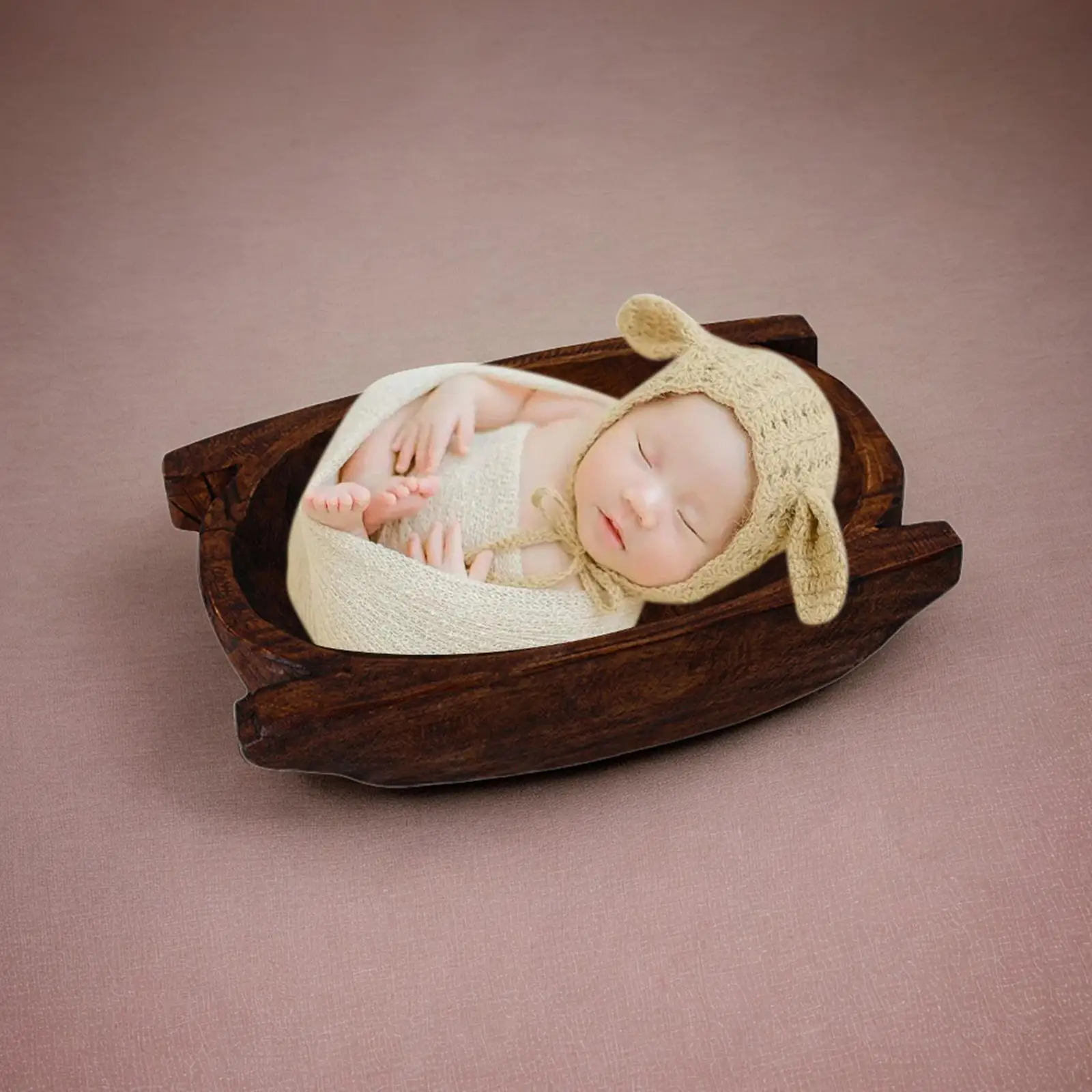 Newborn Photography Props Wooden Bowl Decor Vintage Small Couch Baskets for Baby Girls Boys Monthly Baby Newborn Birthday Decor