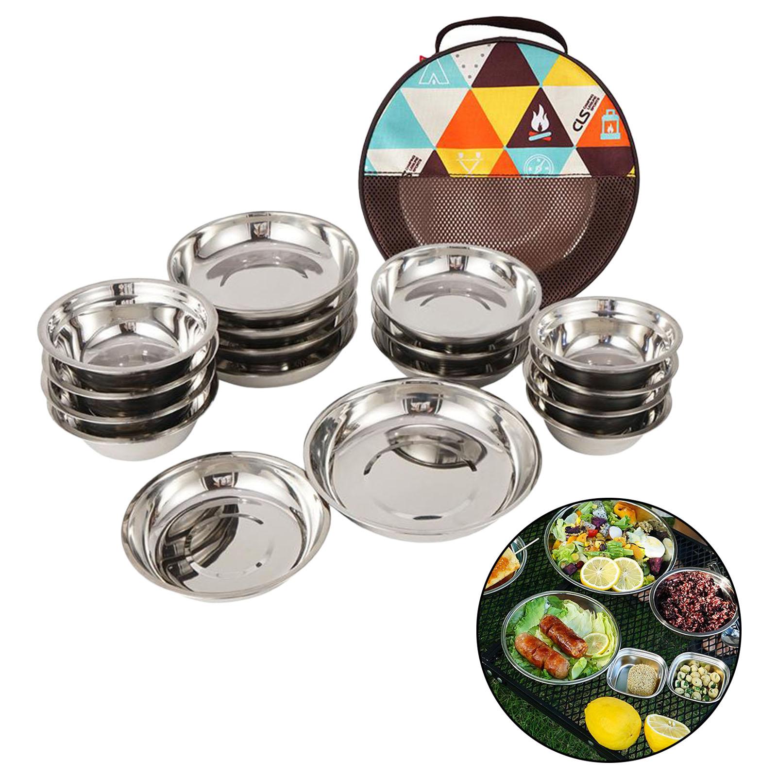 17 in 1 Stainless Steel Plate Set Portable Dinnerware Cooking  Bowl for