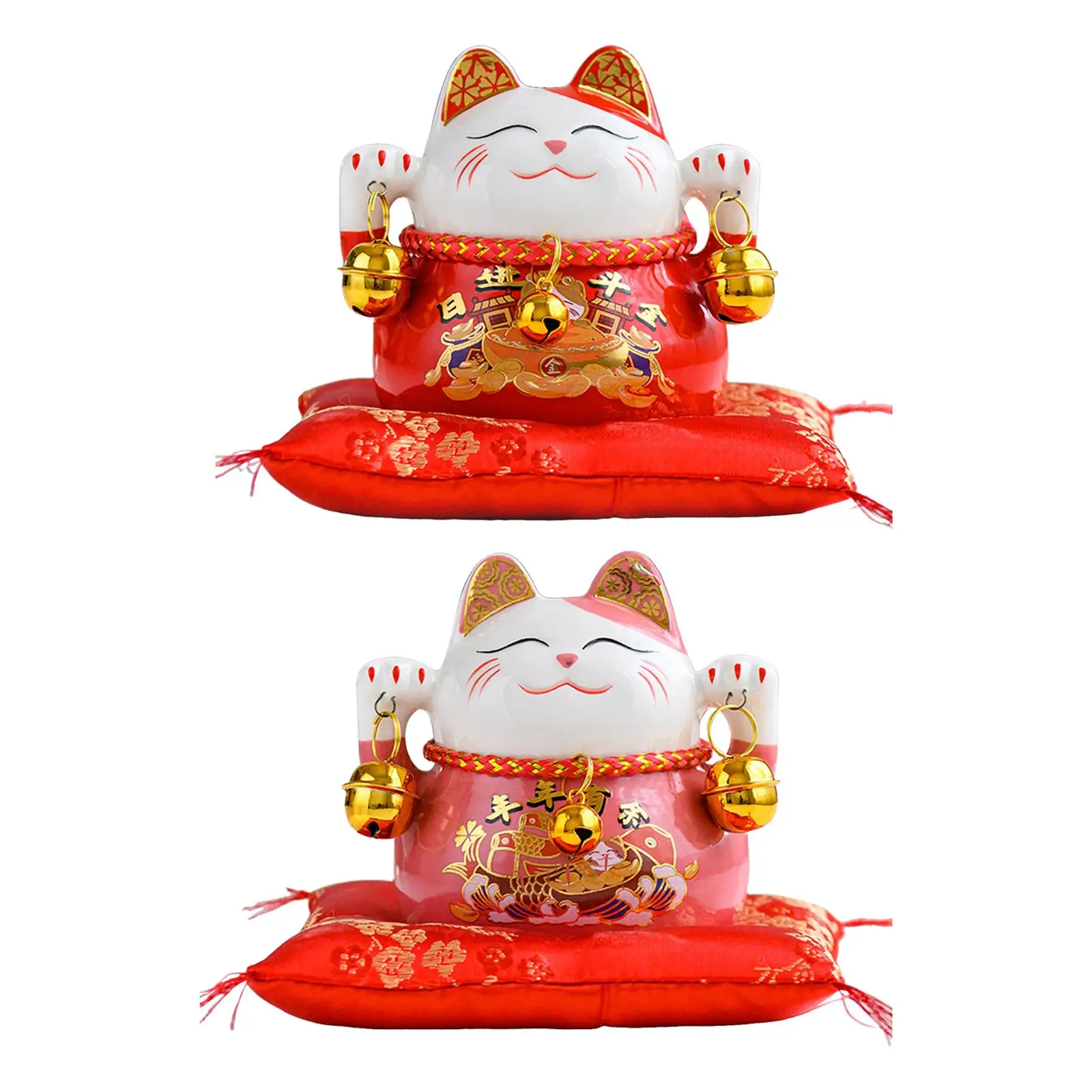 Chinese Style Lucky Cat Money Bank Ceramic Ornament Craft Kitten Statue for Restaurant Desk Fireplace Bedroom Decor