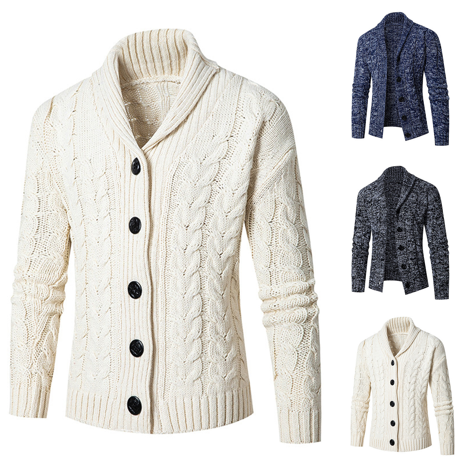 Description Picture 2 of itemSolid Knitting Jacket Male Stand Collar Long Sleeve Leisure Coats Versatile Long Style Cardigan Coat For Male Slimming Hombre