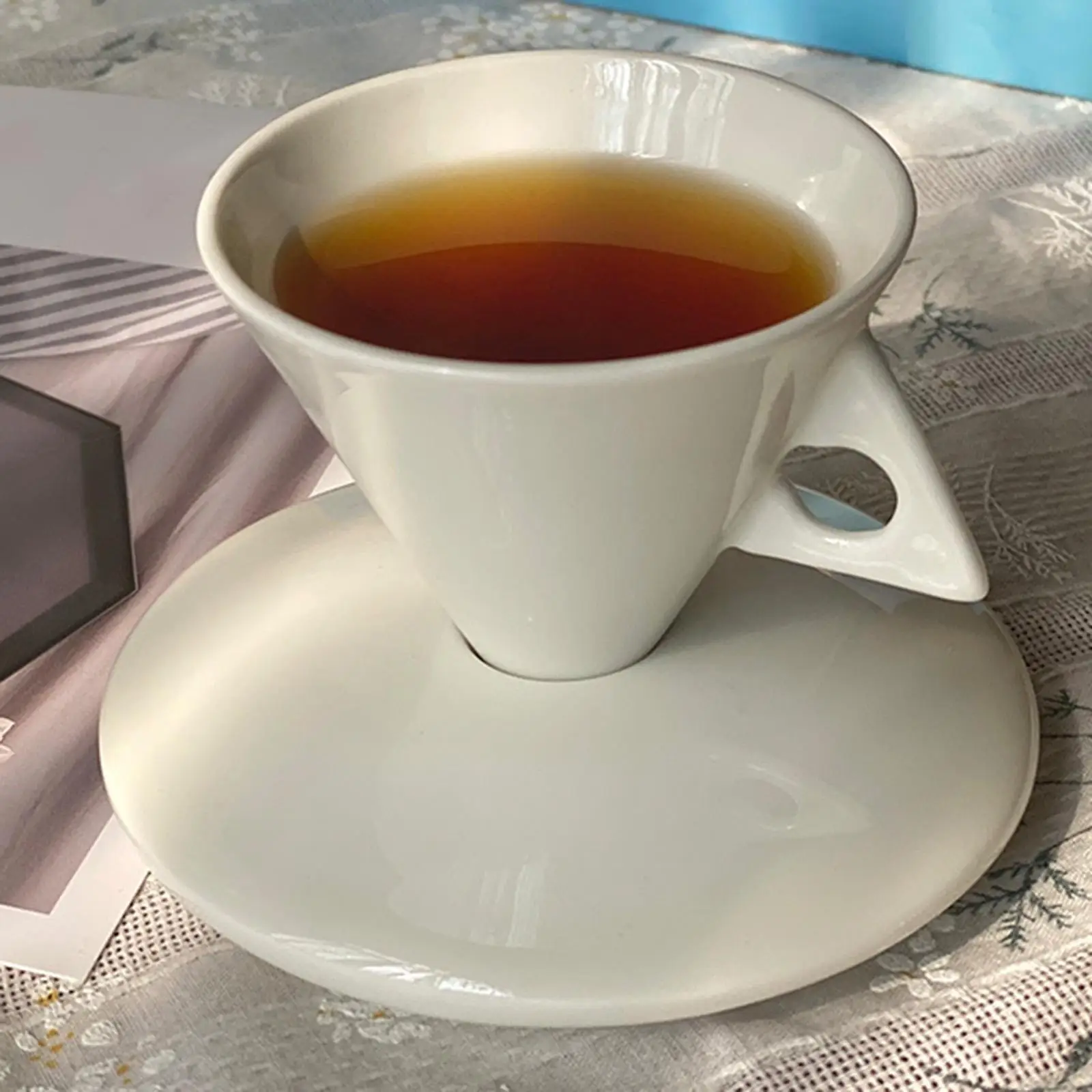 Pyramid Coffee Mug and Saucer Set Teacup Personalized Drinkware 60ml Coffee Cup and Saucer Set for Latte Cappuccino Milk