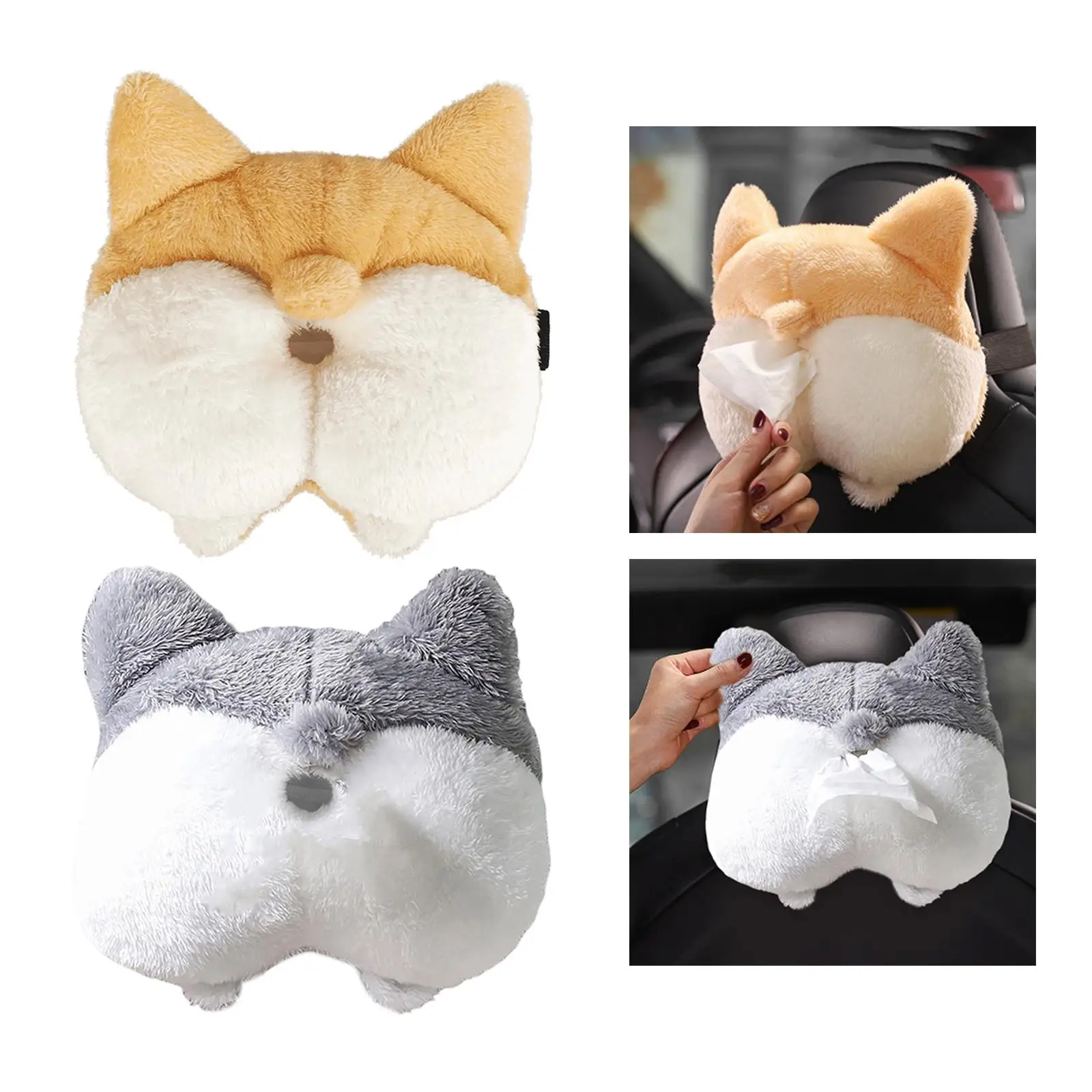 Tissue Box Corgi Lovely Hanging Wrapper Tissue Dispenser Hanging Pouch Cover Paper Box for Car Home Sun Visor Seat Vehicle