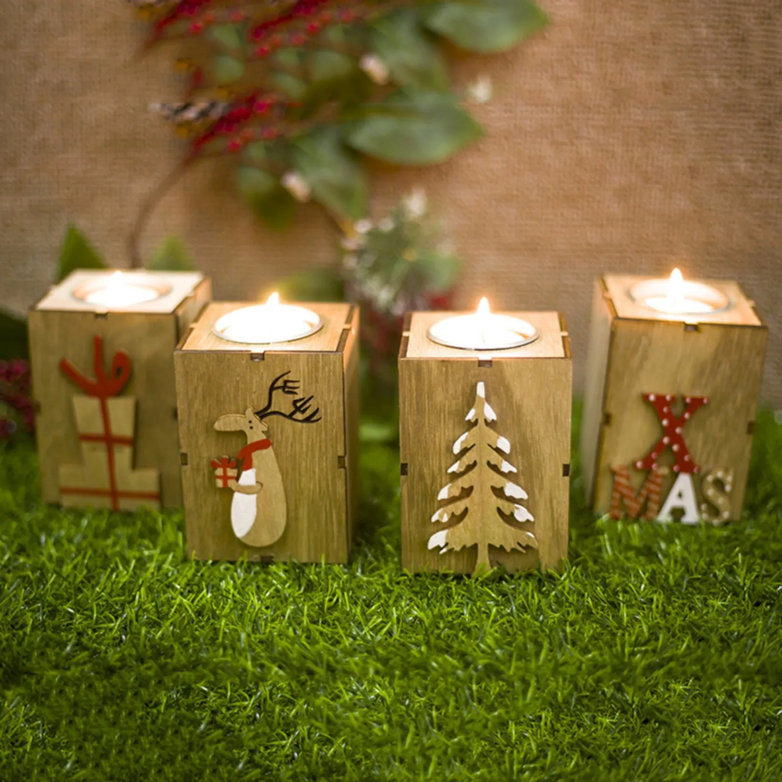 Kerst Houten Kandelaar Decoratie Ornament Mini Kerst Kandelaar Kaars Ornament Muur Kaars Schansen| | AliExpress