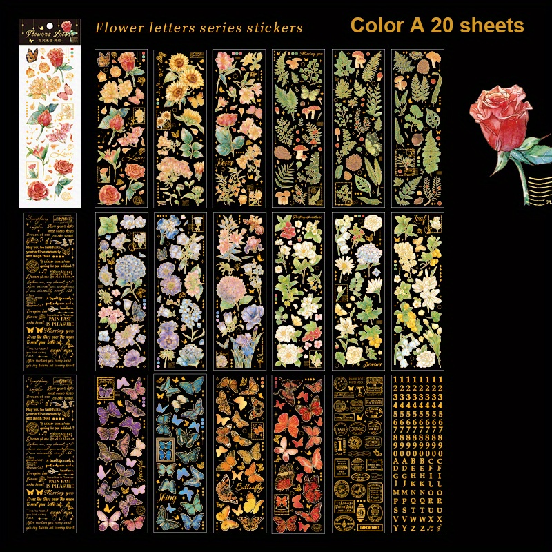 20 Blatt transparente Blumen aufkleber Haustier Vintage Pflanzen Aufkleber wasserdicht DIY Sammelalbum Journal Album Karten herstellung – Detail 4
