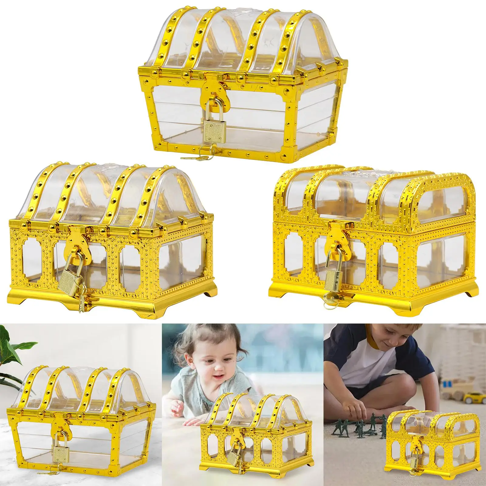 Treasure Chest Collection Storage Box Gift Box with Lock & Keys Piggy Bank Jewelry Organizer Goodie Bags for Kids Party Favors