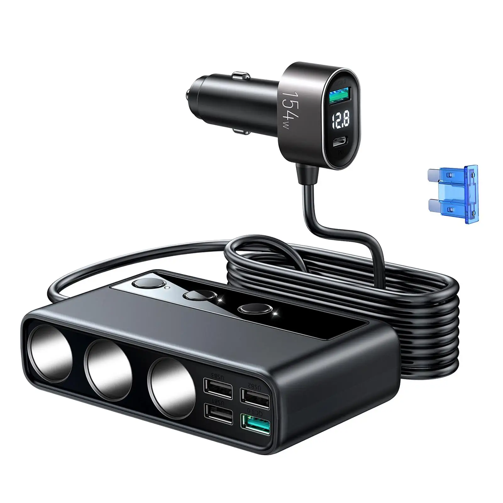 Car Charger Adapter with USB Ports 12V 24V Socket Splitter Universal Quick Charge for Phones Back Seat