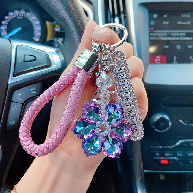 Porte-clés fleur en cristal de luxe pour femme, carte de téléphone