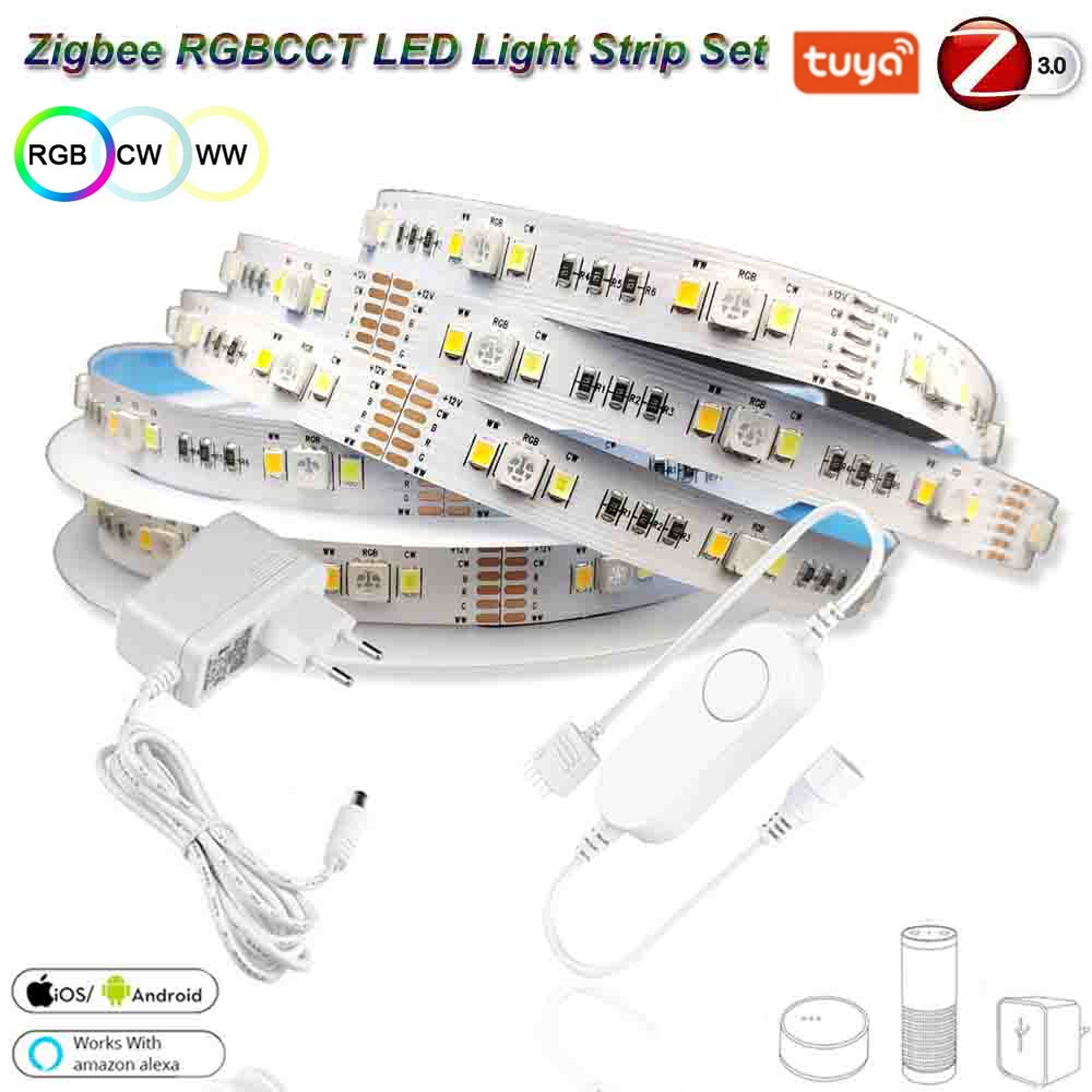 rgbcct led luzes de tira zigbee tuya mini inteligente led controlador dimmer power kit app voz para alexa google casa