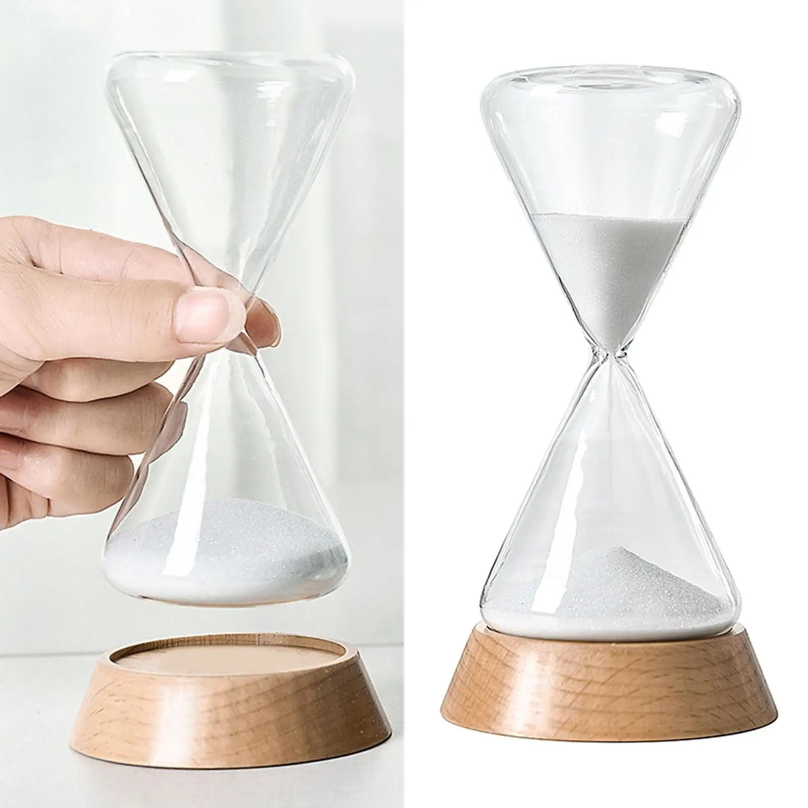 Nordic Hourglass Sand Timer Wooden Base for Tabletop Bedroom Decorative