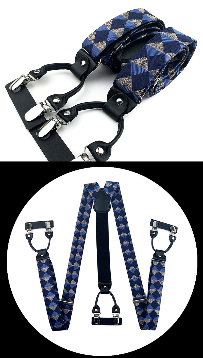 VEEKTIE Brand Suspender For Men 6 Snap Hooks Y-back Adjustable Jacquard Floral Check Shirts Paisley Yellow Blue Vintage Retro