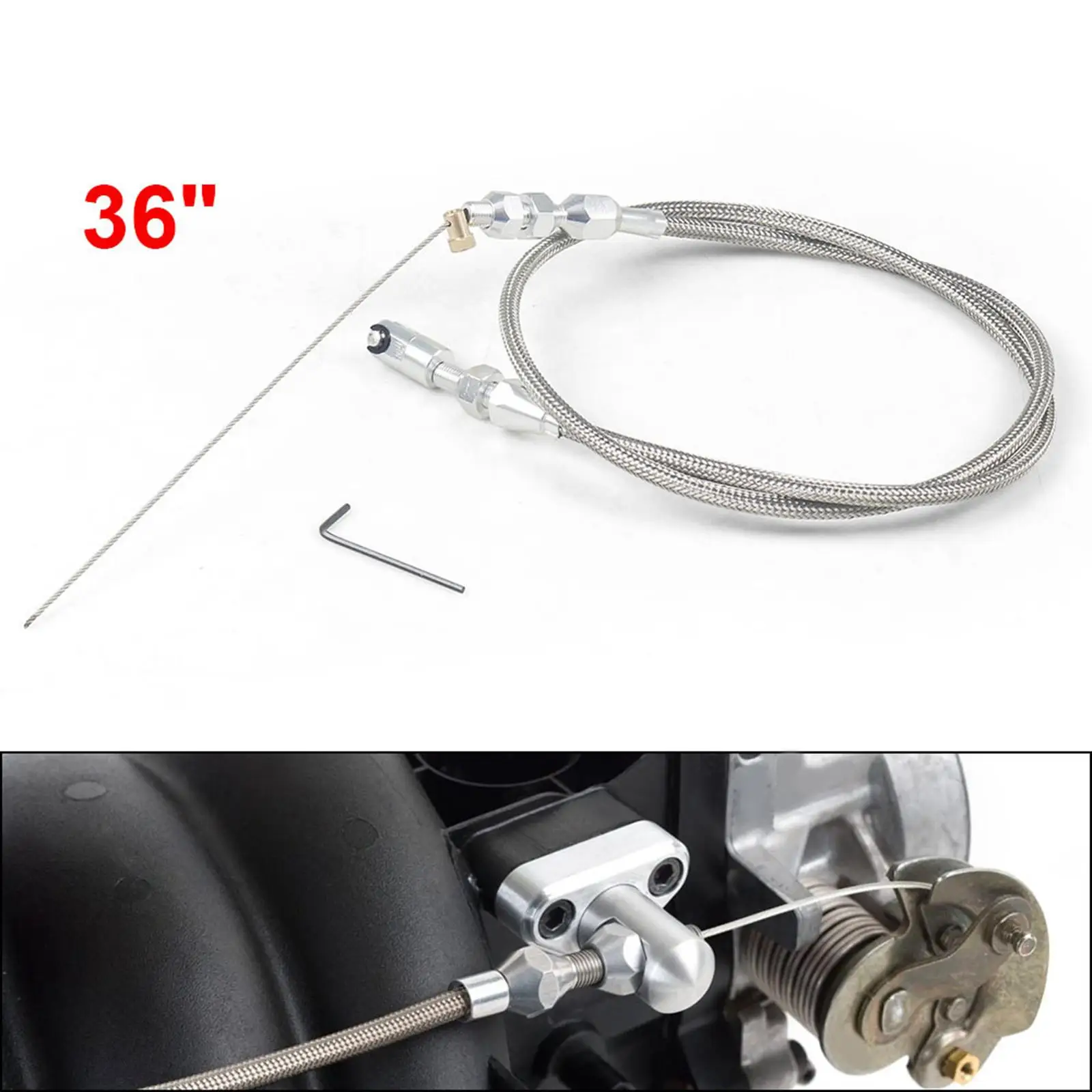 Throttle Cable 36inch Stainless Steel Braided Fit for LS 4.8L 5.3L Easy to Install Replacement Durable Accessories