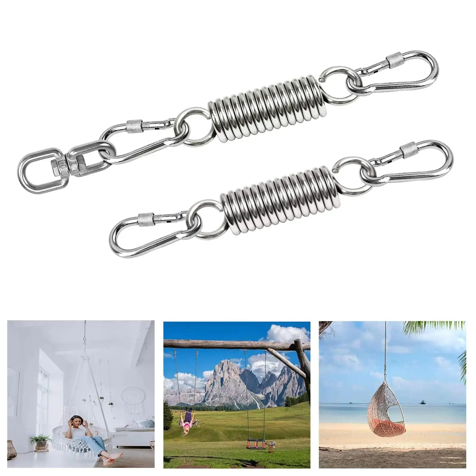 Swing  with Carabiner Hooks,  Spring, Load Capacity Up to 250kg for Hammock, Hanging Chairs,