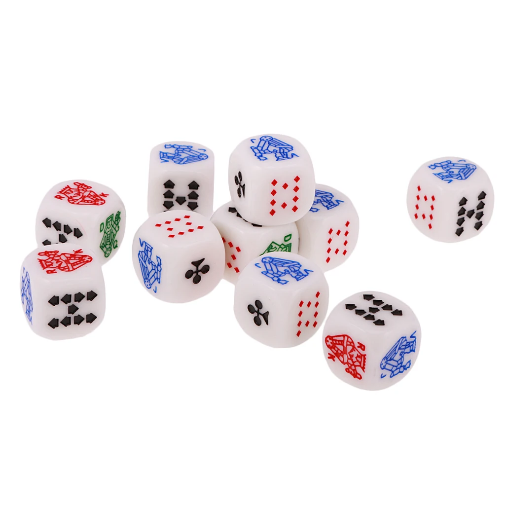 Set/10pcs Six Sided D6(,King,Queen, ,10,9) Poker Gaming Card Game Dice
