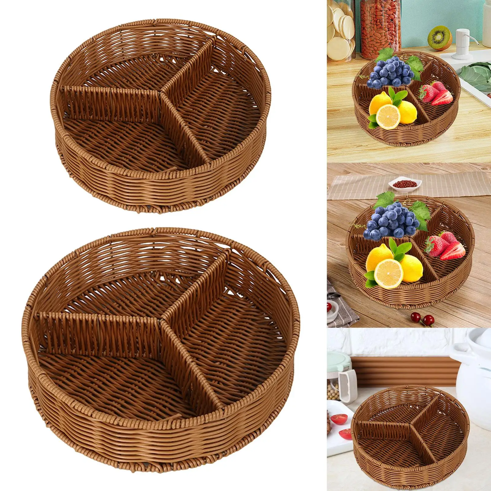 Handmade Wicker Storage Baskets Decorative Snack Tray Imitation Rattan Bread Basket for Fruits Home Kitchen Restaurant Hotel