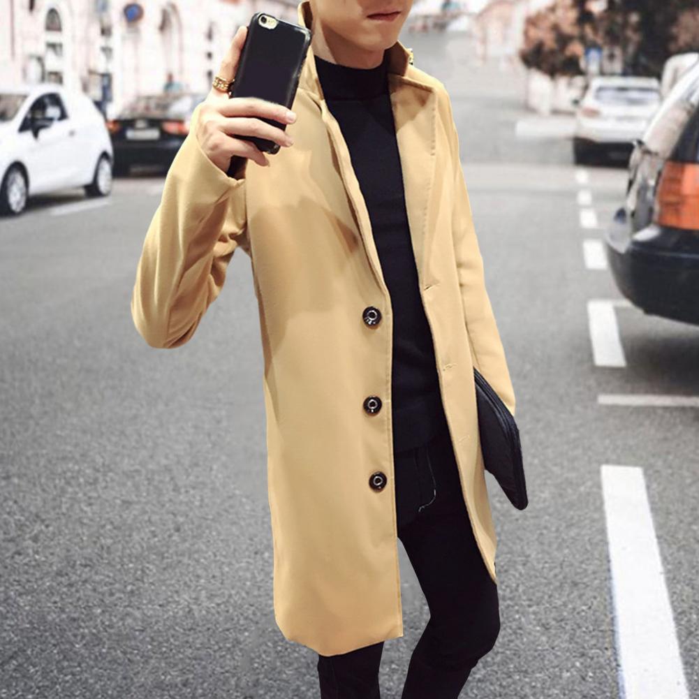 Description Picture 6 of itemMen Winter Trench Coats Thick Long Sleeve Turn-down Collar Solid Color Single-breasted Mid Length Jackets for men куртка мужская