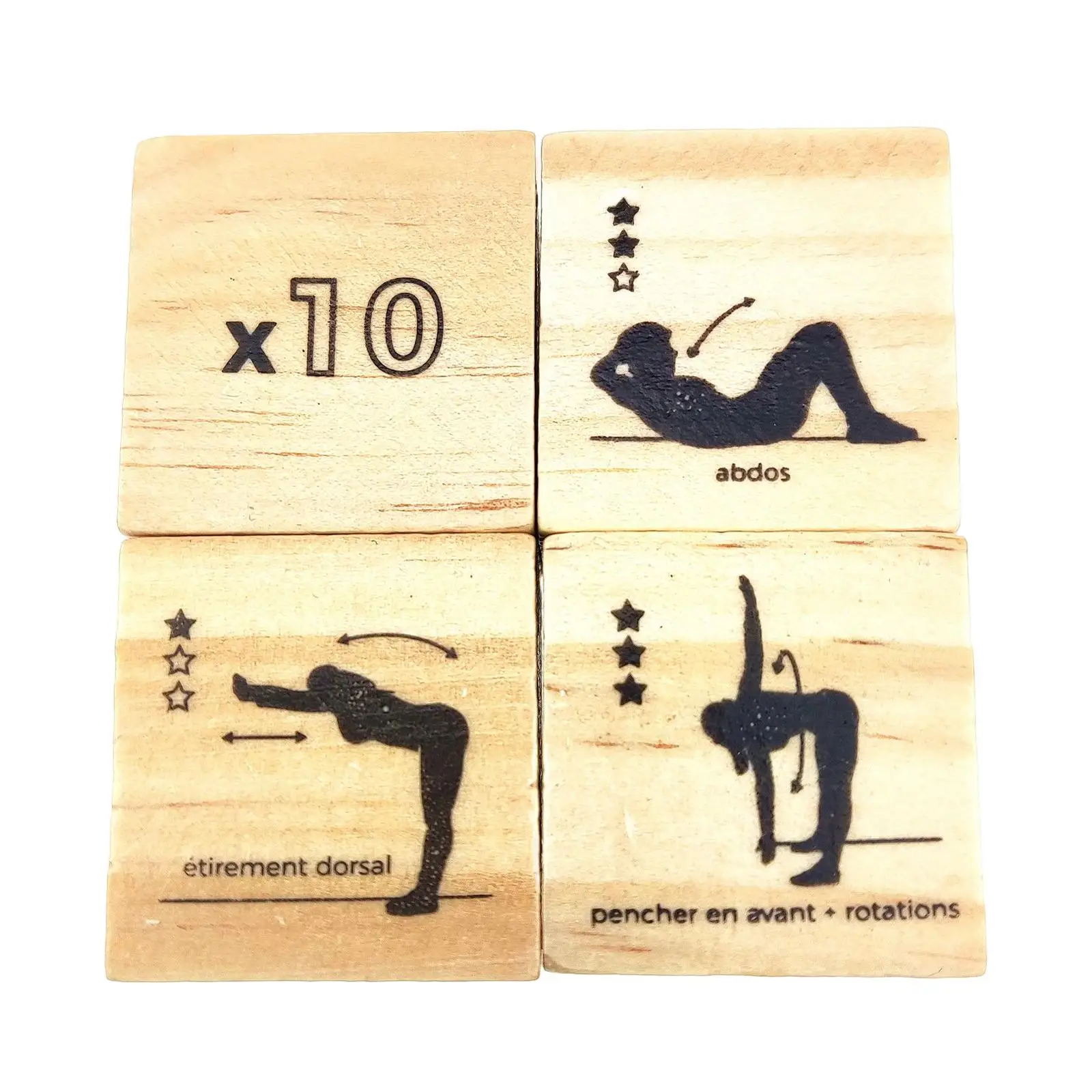 4 Pieces Wooden Yoga Dice Set Practice Guide Pose Workout Exercise Dices D4 for