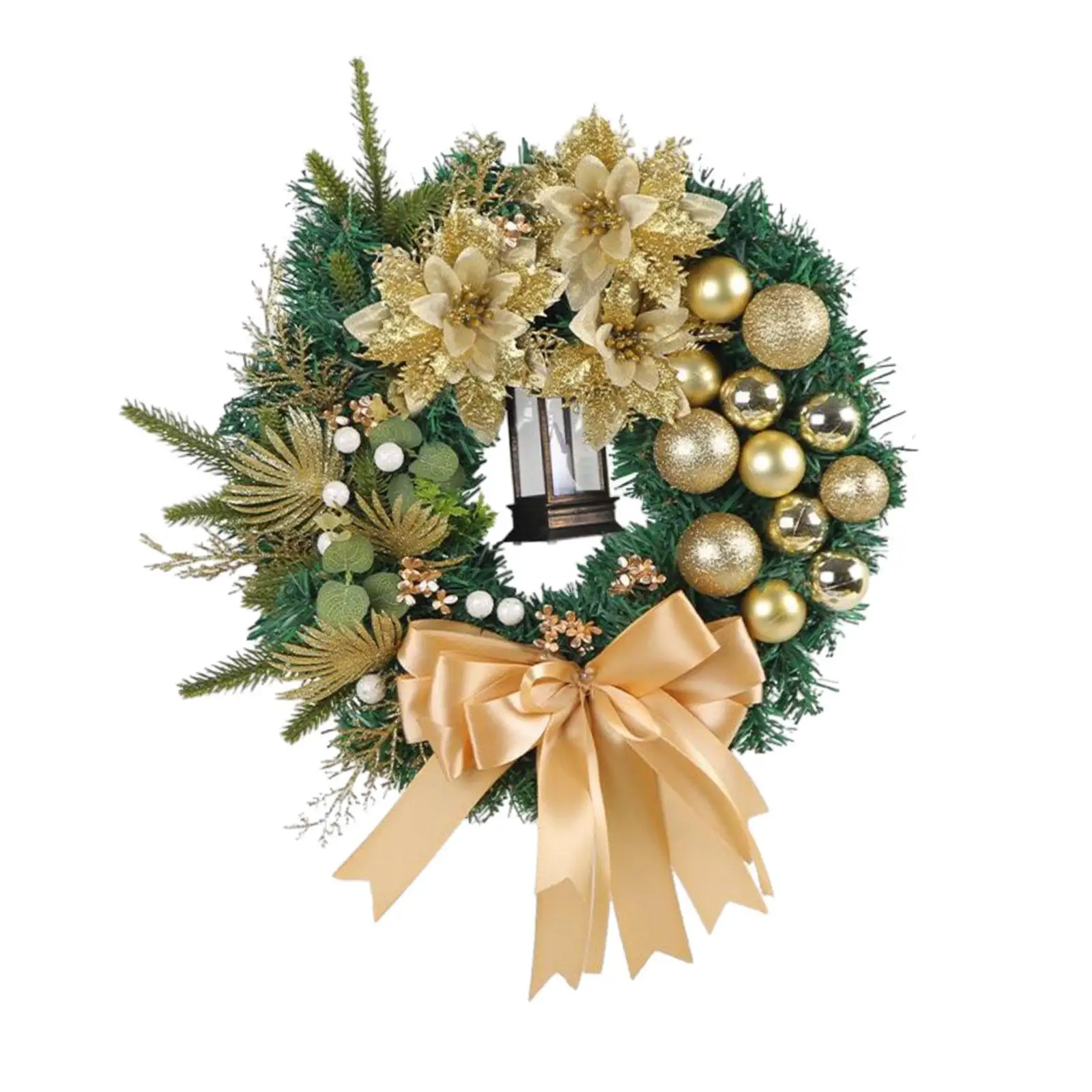 Christmas Wreath with Lantern Hanging Decoration for Outdoor Wall Decoration