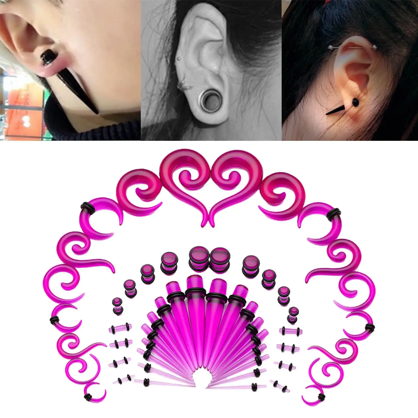 54 Pcs Acrylic Ear Stretching Set Tunnels Plugs Set Tapers for Ears Expansions Ear  Stretching Kit