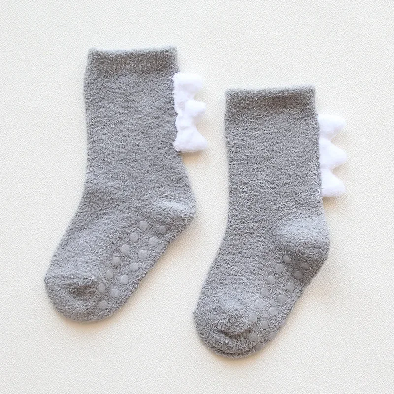 S45605cef1e634bab9ca75cc32d75d0cdm 2Pairs Lovely Cute Cartoon Dinosaur Kids Baby Socks Girl Boy Non-slip Floor Socks Animal Infant Soft Cotton Thick Warm Leg Socks