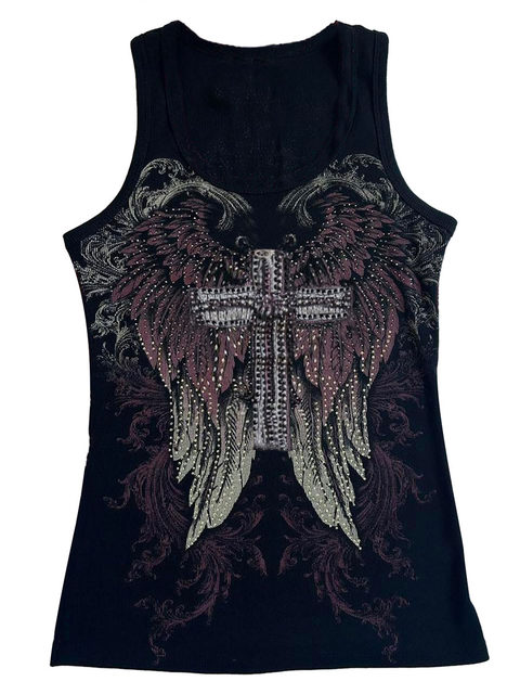 Tシャツ・カットソー EMIS HEART RHINESTONE T-SHIRT 5BJH1582 Women's Y2k Grunge T-Shirts 2000s Vinage Rhinestone Print