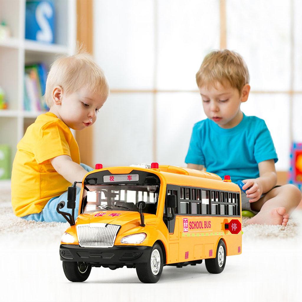 Inertial School Bus Model Toys Educational Control Pull Back Electronic Travel Bus Shuttle Bus for Gift School Adults Kids Boys