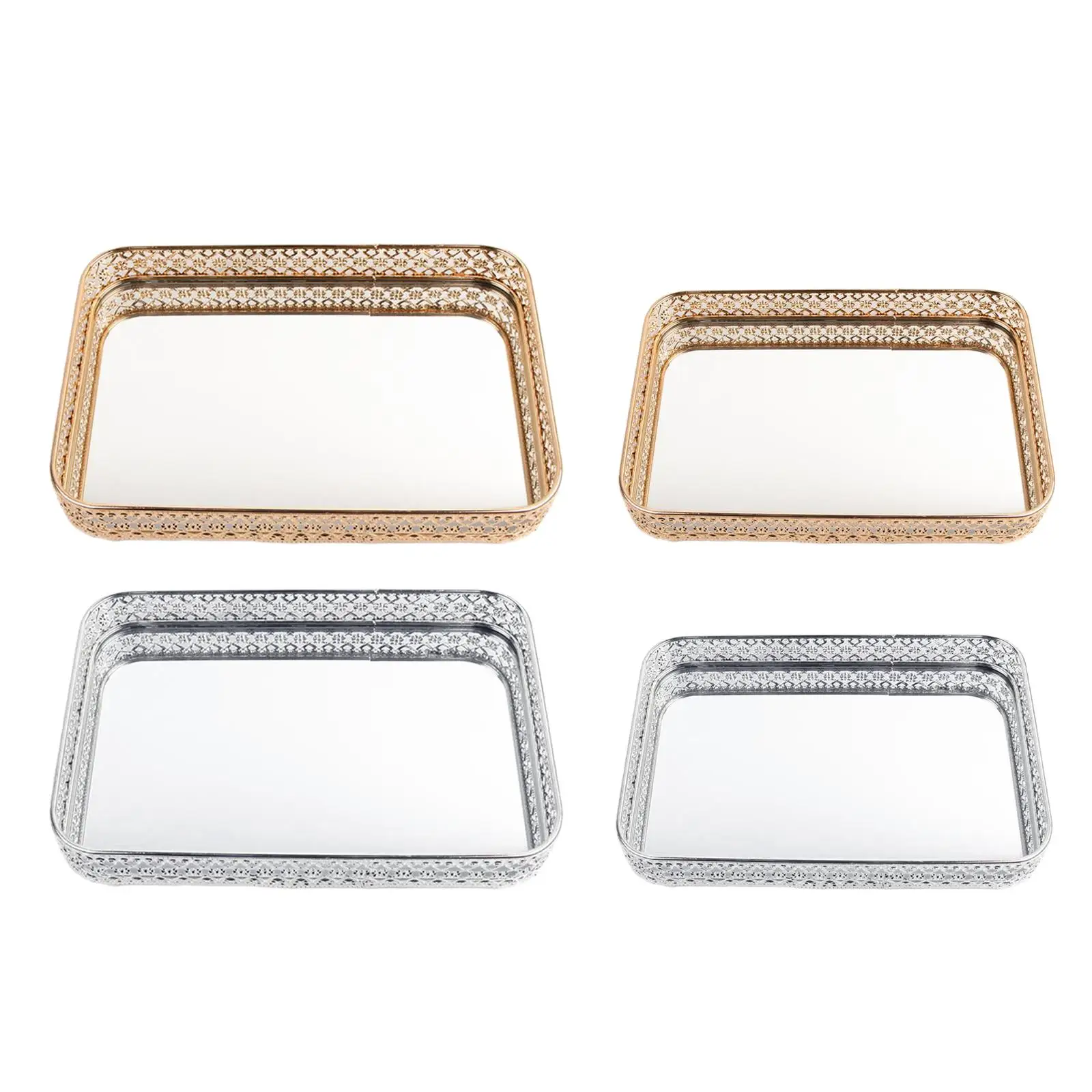 Mirror Finished Decorative Tray Cosmetic Makeup Tray Jewelry Trinket Organizer Tray for Bathroom Countertop Wedding Home Sister